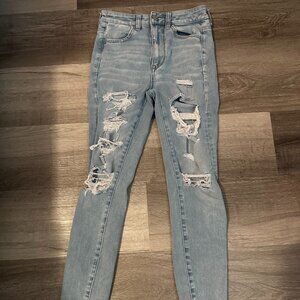 American Eagle Light Blue Wash Ripped Skinny Jeans